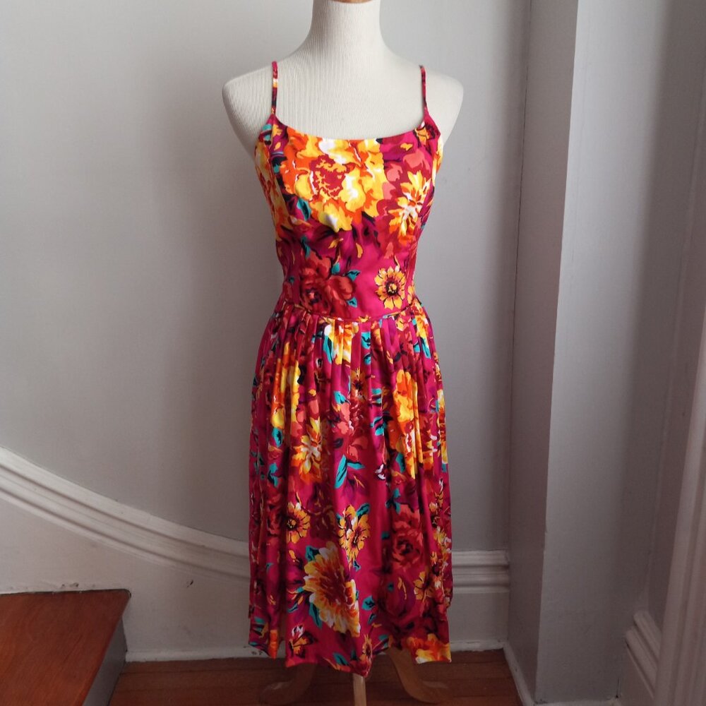 ISAAC MIZRAHI COTTON PRINT FLORAL SPAGHETTI STRAP DRESS NWT 6